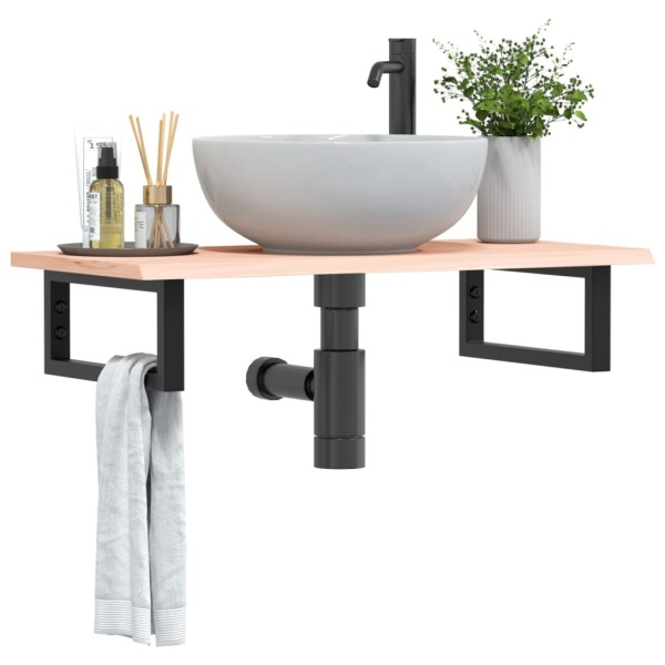 Washbasin shelf, steel and solid oak wood