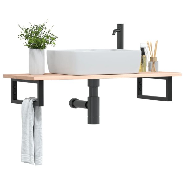Washbasin shelf, steel and solid oak wood