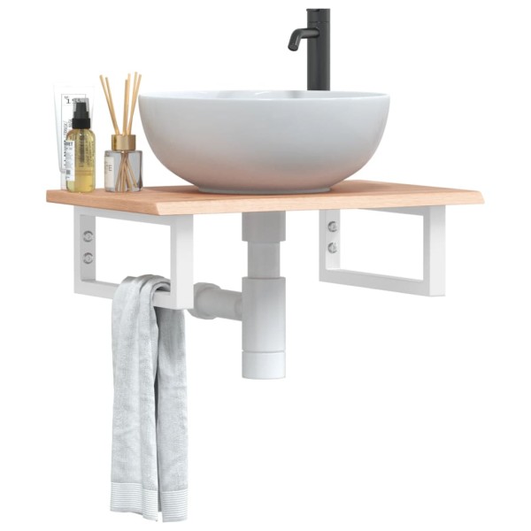 Washbasin shelf, steel and solid oak wood