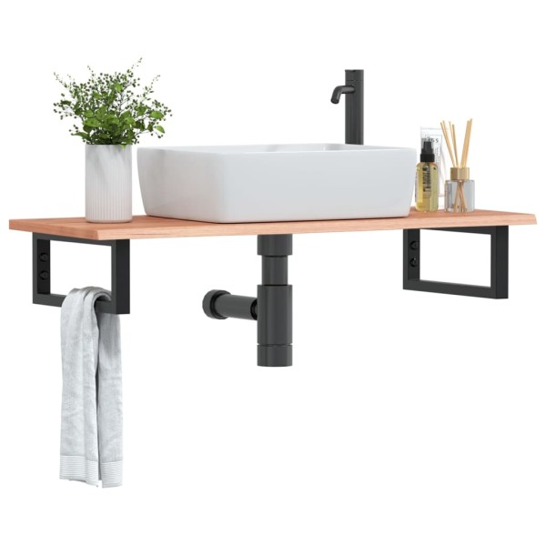 Washbasin shelf, steel and solid oak wood