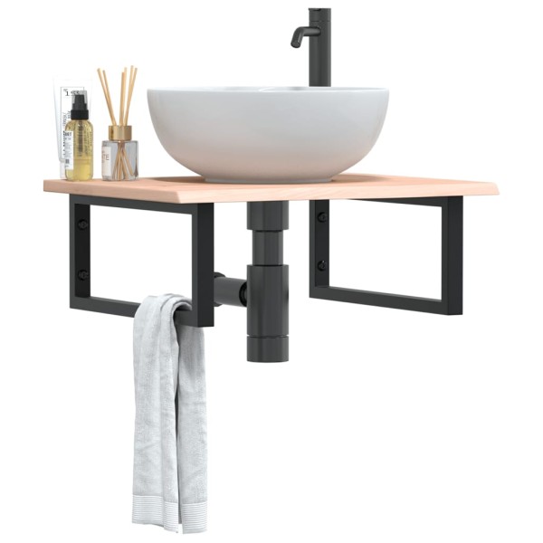 Washbasin shelf, steel and solid oak wood