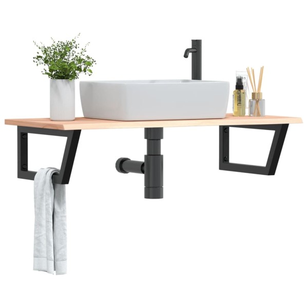 Washbasin shelf, steel and solid oak wood