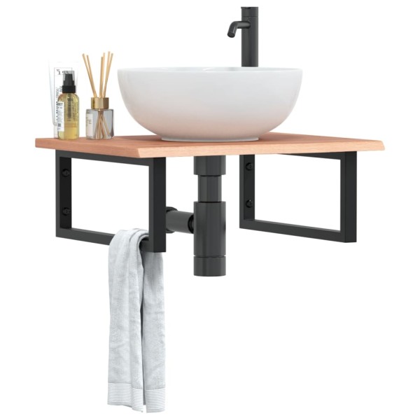 Washbasin shelf, steel and solid oak wood