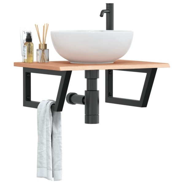 Washbasin shelf, steel and solid oak wood