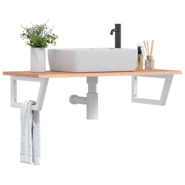Washbasin shelf, steel and solid oak wood