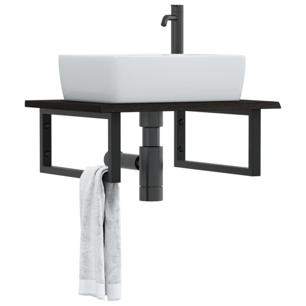 Washbasin shelf, steel and solid oak wood