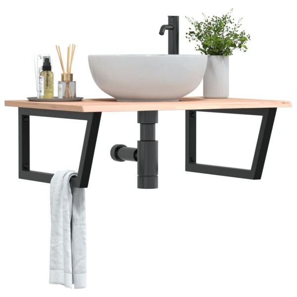 Washbasin shelf, steel and solid oak wood