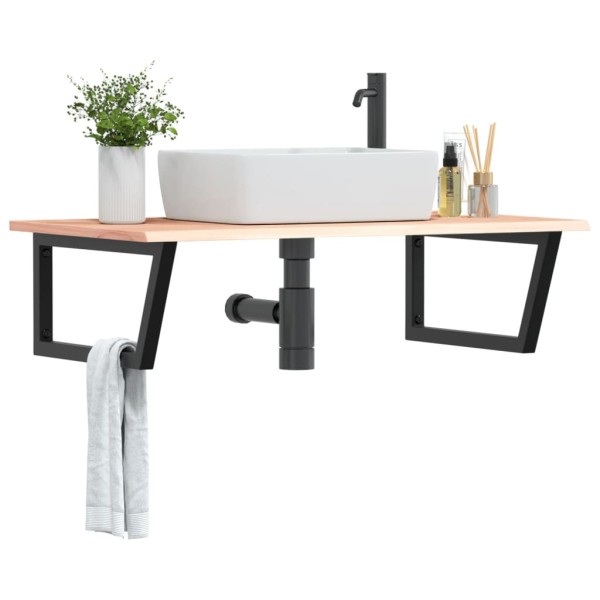 Washbasin shelf, steel and solid oak wood