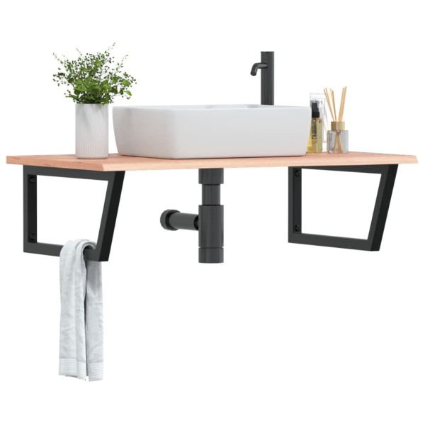 Washbasin shelf, steel and solid oak wood