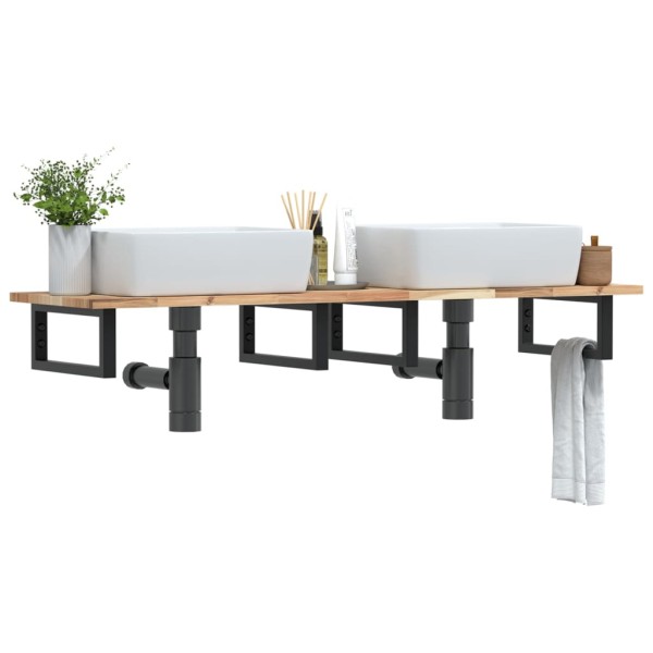 Shelf for the washbasin, steel and solid acacia wood
