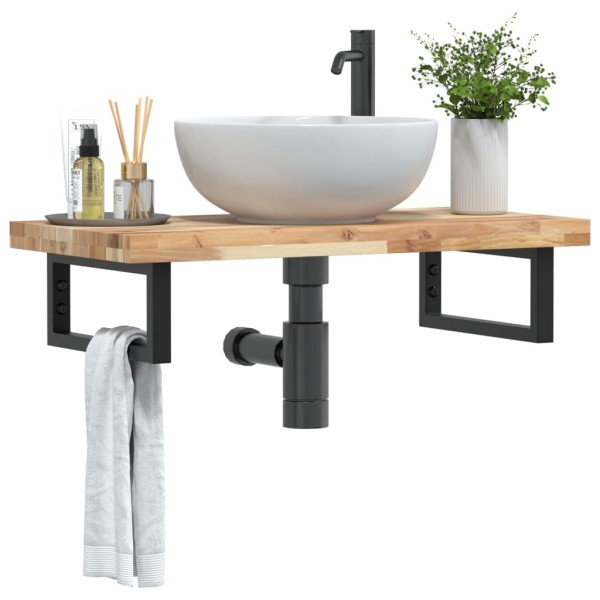 Shelf for the washbasin, steel and solid acacia wood