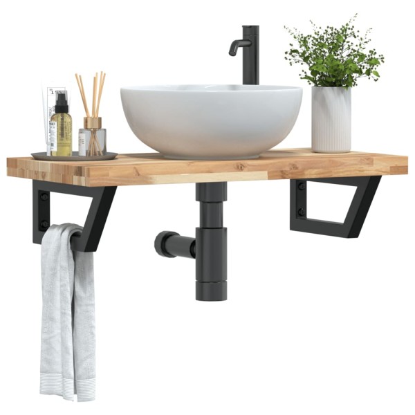 Shelf for the washbasin, steel and solid acacia wood