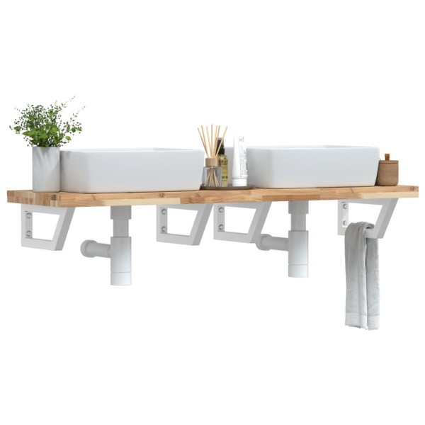 Shelf for the washbasin, steel and solid acacia wood