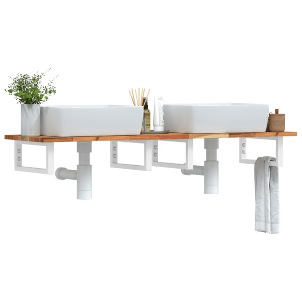 Shelf for the washbasin, steel and solid acacia wood
