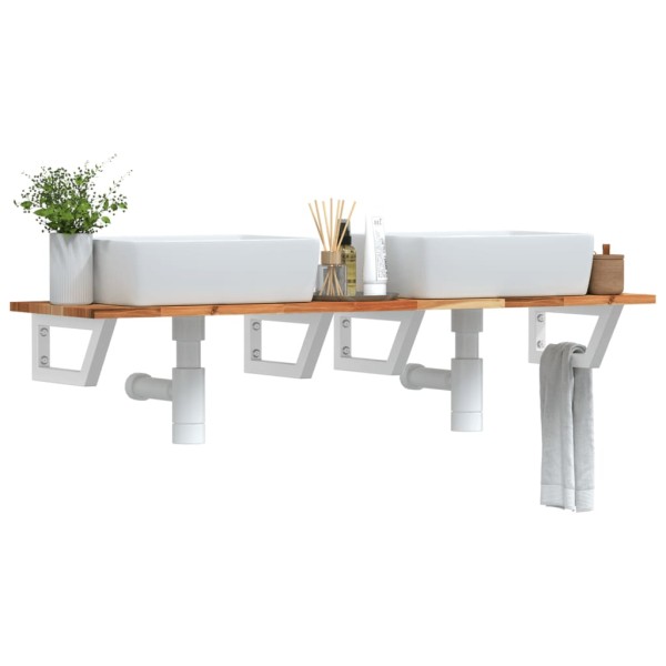 Shelf for the washbasin, steel and solid acacia wood