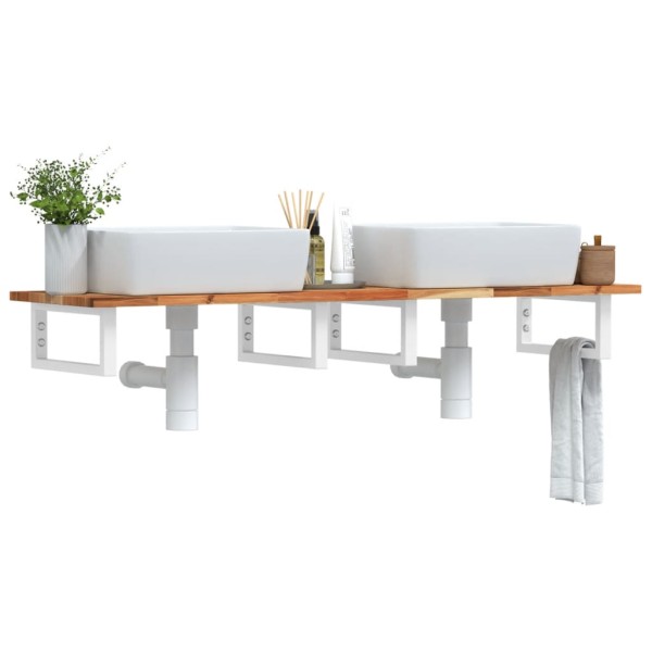 Shelf for the washbasin, steel and solid acacia wood