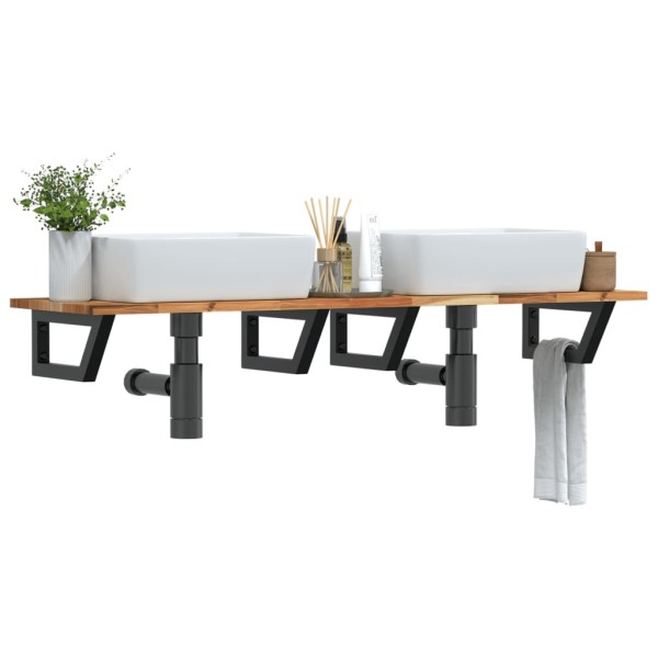 Shelf for the washbasin, steel and solid acacia wood