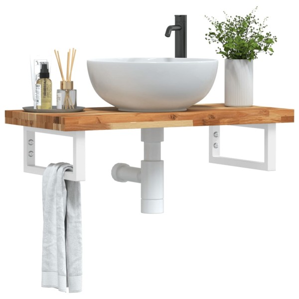 Shelf for the washbasin, steel and solid acacia wood