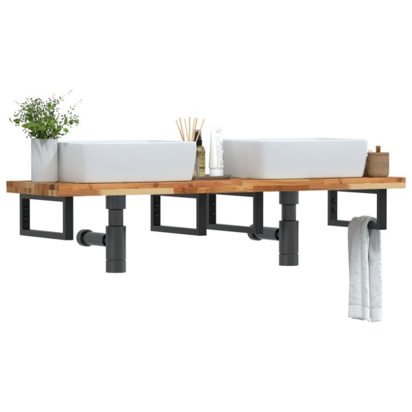 Shelf for the washbasin, steel and solid acacia wood