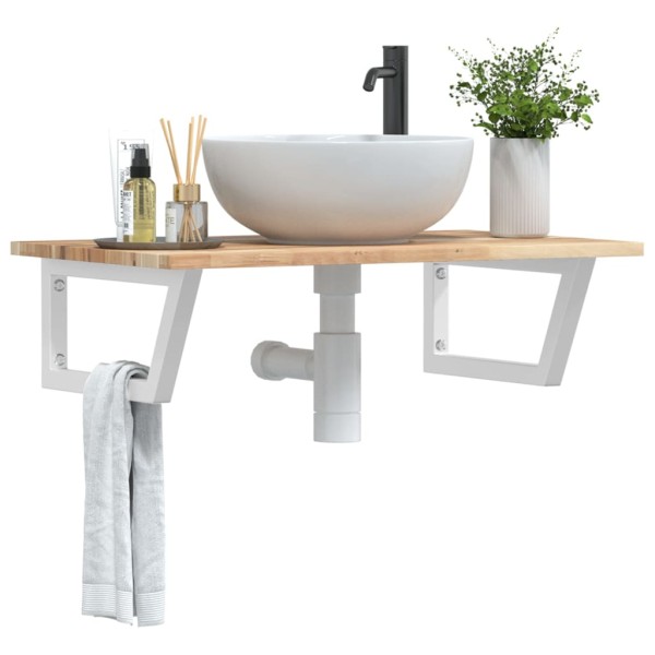 Shelf for the washbasin, steel and solid acacia wood