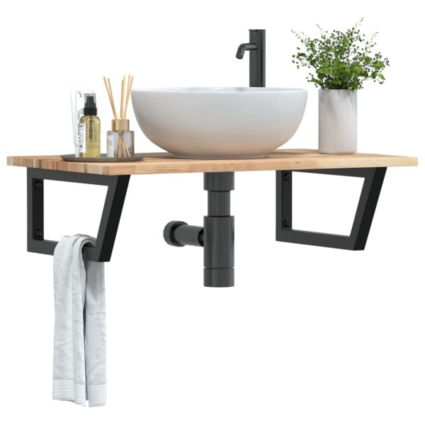 Shelf for the washbasin, steel and solid acacia wood
