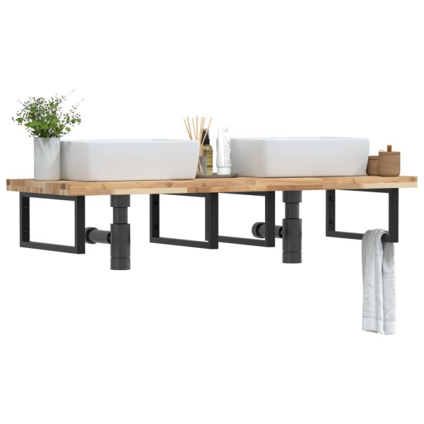 Shelf for the washbasin, steel and solid acacia wood