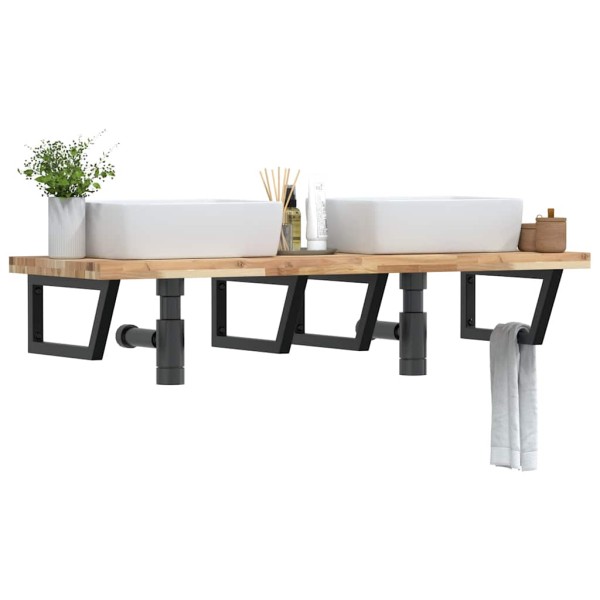 Shelf for the washbasin, steel and solid acacia wood