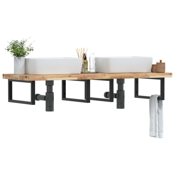 Shelf for the washbasin, steel and solid acacia wood