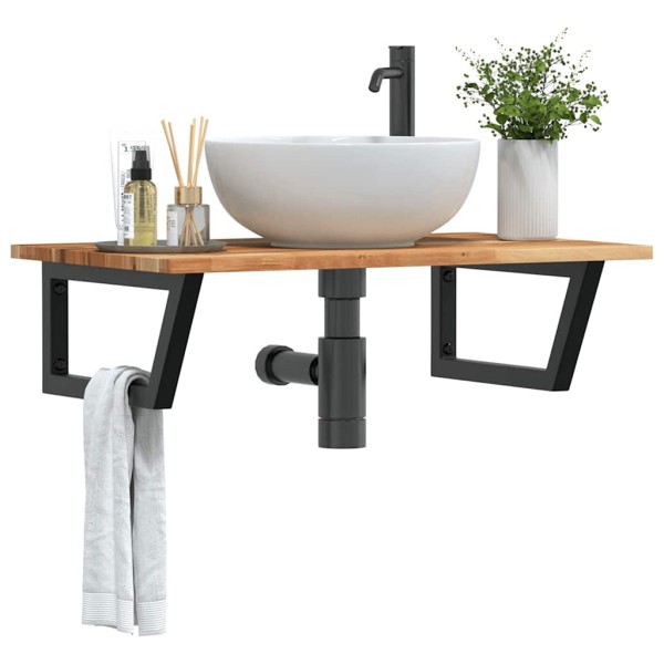 Shelf for the washbasin, steel and solid acacia wood