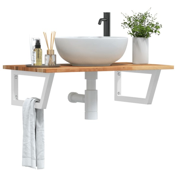Shelf for the washbasin, steel and solid acacia wood