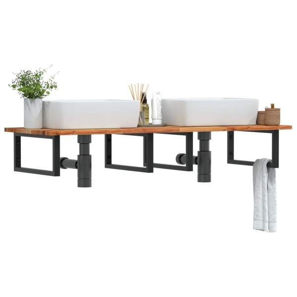 Shelf for the washbasin, steel and solid acacia wood