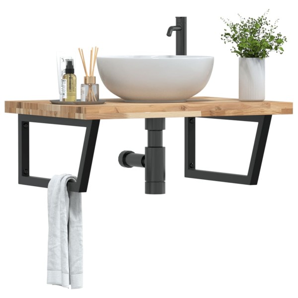 Shelf for the washbasin, steel and solid acacia wood