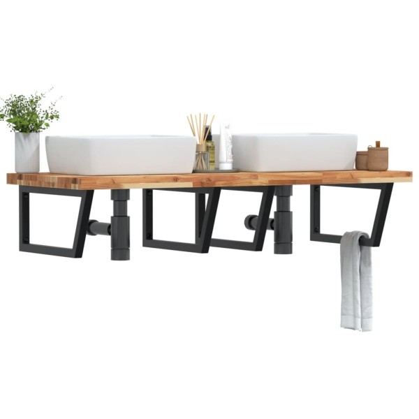 Shelf for the washbasin, steel and solid acacia wood