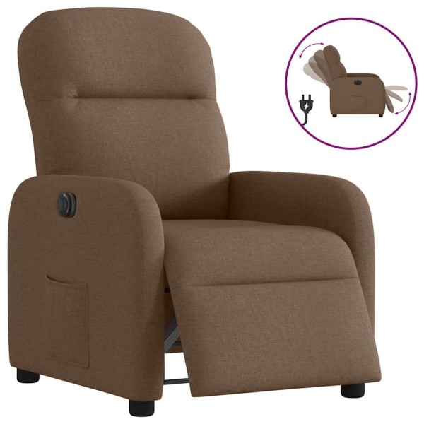 Electric reclining chair, brown, fabric
