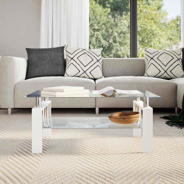 Coffee table, white/transparent, 95x55x40cm, tempered glass