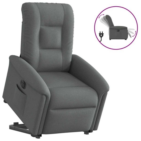 Stand up reclining chair, dark grey, fabric