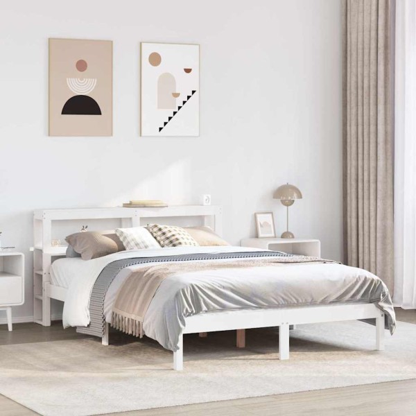 Bed frame without mattress, white, 135x190cm, solid pine