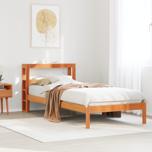 Bed frame with headboard, wax brown, 100x200cm, pine