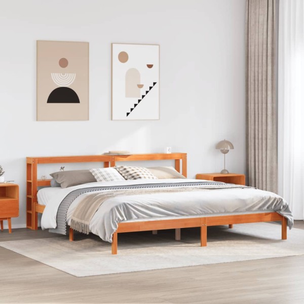 Bed frame with headboard, wax brown, 200x200cm, pine