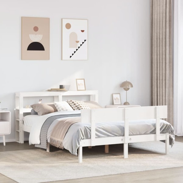 Bed frame without mattress, white, 140x190cm, solid pine