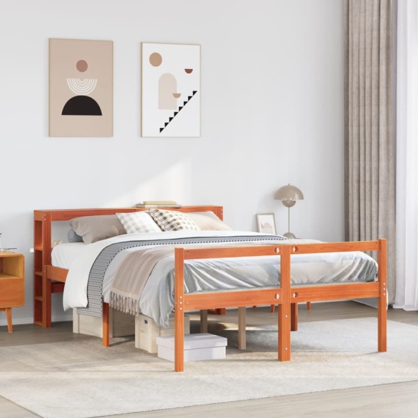 Bed frame with headboard, wax brown, 140x190cm, pine