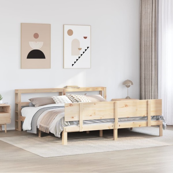 Bed frame with headboard, 200x200cm, solid pine wood