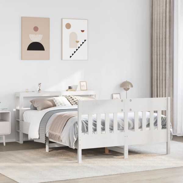 Bed frame without mattress, white, 135x190cm, solid pine