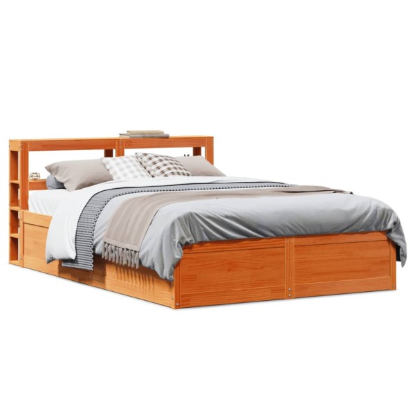 Bed frame with headboard, wax brown, 150x200cm, pine