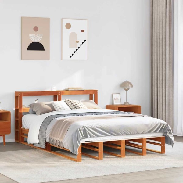 Bed frame without mattress, wax brown, 140x190cm, pine