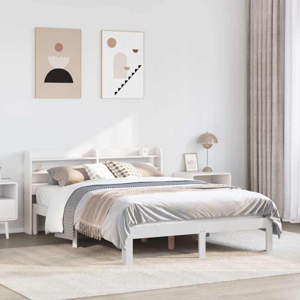 Bed frame with headboard, white, 150x200cm, solid pine