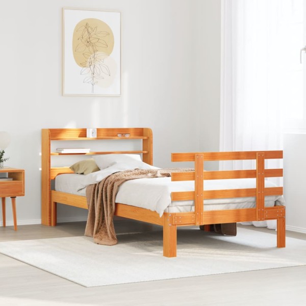 Bed frame with headboard, wax brown, 100x200cm, pine