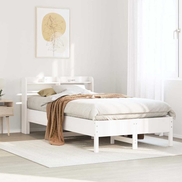 Bed frame with no mattress, white, 75x190cm, solid pine