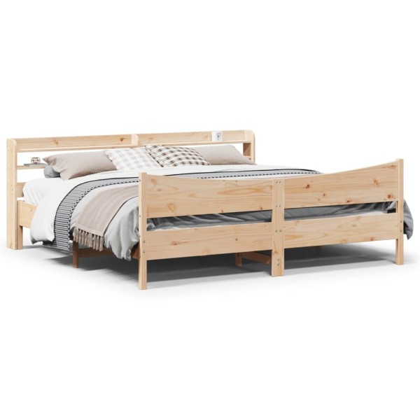 Bed frame with headboard, 200x200cm, solid pine wood