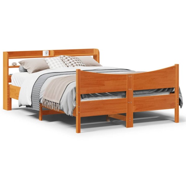 Bed frame with headboard, wax brown, 120x200cm, pine